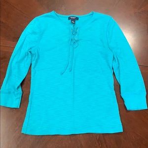 Chaps Sz Small turquoise lace-up top
